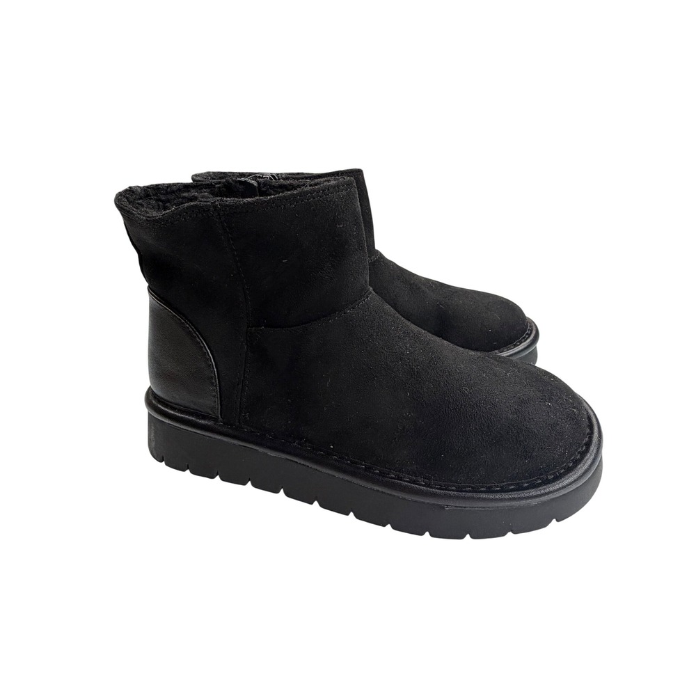 Cat & Jack Honor Kids Black Faux Suede Faux Fur Lined Winter Ankle Boots Size 13